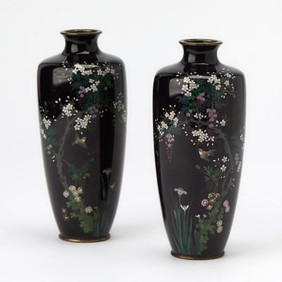 Lot 364 - A Pair of Japanese Cloisonne Enamel Vases