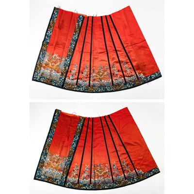 Lot 394 - A Chinese Red Ground Embroidered Silk Two-Part Skirt