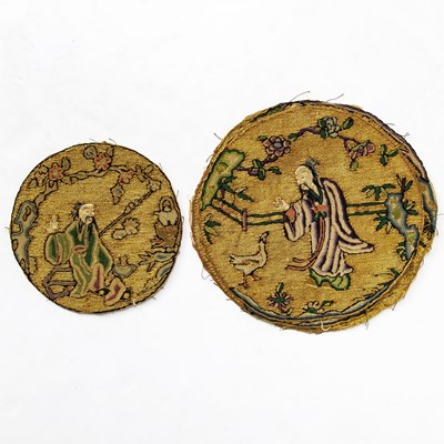 Lot 392 - Five Chinese Gold Kesi Silk Roudels