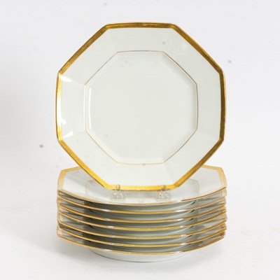 Lot 85 - Set of Eight Limoges Gilt Rimmed Porcelain Octagonal Plates