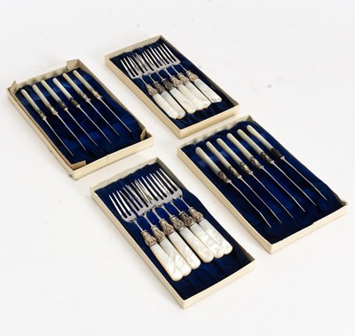 Lot 97 - Mother-of-Pearl Handled Fruit Fork and Knife Set