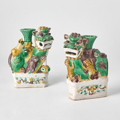Lot 433 - A Pair of Chinese Sancai-Glazed Porcelain Lions