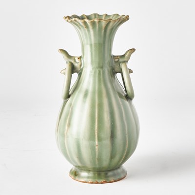 Lot 418 - A Chinese Longquan Celadon Twin-Handled Vase