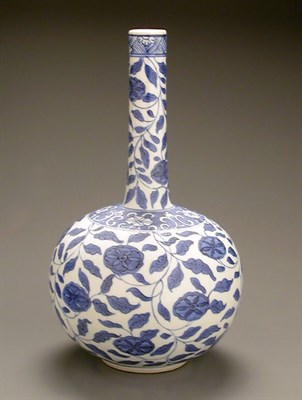 Lot 103 - BLUE AND WHITE PORCELAIN MING STYLE BOTTLE...