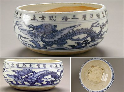 Lot 100 - RARE BLUE AND WHITE PORCELAIN DATED ALMS BOWL...