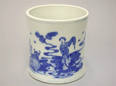 Lot 56 - BLUE AND WHITE PORCELAIN KANGXI STYLE BRUSHPOT...