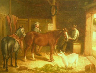 Lot 2002 - British School 19th Century BARN INTERIOR Oil...
