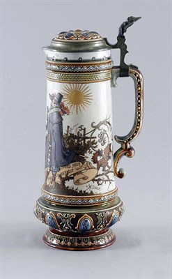 Lot 2338 - Mettlach Pewter Mounted Glazed Stoneware...