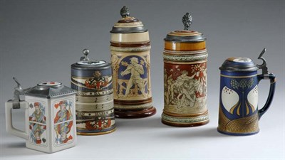 Lot 2324 - Miscellaneous Group of Five Mettlach Pewter...