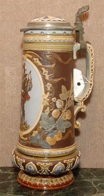 Lot 2315 - Mettlach Pewter Mounted Stoneware Flagon In...