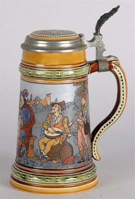 Lot 2333 - Mettlach Pewter Mounted Stoneware Half-Liter...