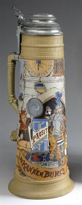Lot 2321 - Mettlach Pewter Mounted Stoneware Flagon In...