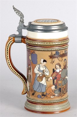 Lot 2335 - Mettlach Pewter Mounted Stoneware Half-Liter...