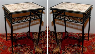 Lot 2278 - Pair of Victorian Style Tile Inset Iron Tables...