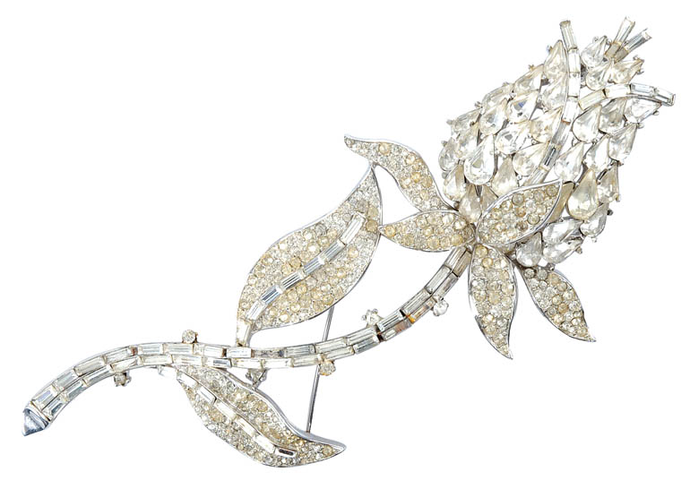 Trifari Rhinestone Thistle Brooch American,...