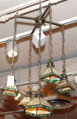 Lot 2716 - Handel Gilt-Metal and Slag Glass Five-Light...