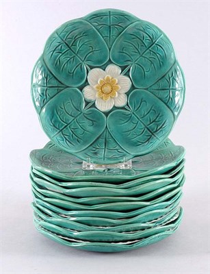 Lot 2286 - Twelve Green Glazed Majolica Dessert Plates...