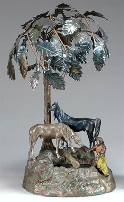 Lot 2503 - German Cold Painted Metal Equestrian Lamp...