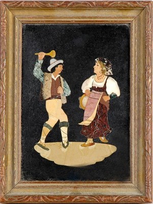 Lot 2106 - Framed Pietra Dura Plaque Of rectangular form,...