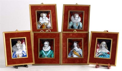 Lot 2098 - Six Framed Continental Enameled Portrait...