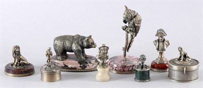 Lot 2100 - Group of Eight Russian Silver and Hardstone...