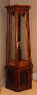 Lot 2375 - Gothic Style Pecan Finish Vitrine Of hexagonal...