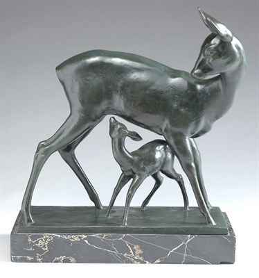 Lot 2370 - Green Patinated-Bronze and Marble Figural...