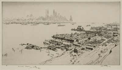 Lot 387 - James McBey EAST RIVER SUNSET; NEW YORK FROM...