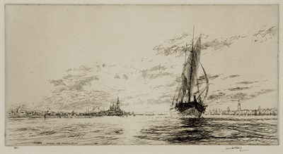 Lot 386 - James McBey A TARTANE LEAVING VENICE; DISTANT...