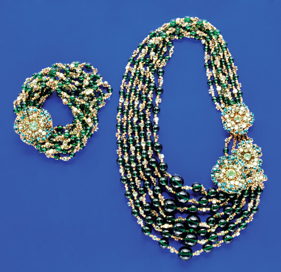 Miriam Haskell Faux Emerald Asymmetrical...