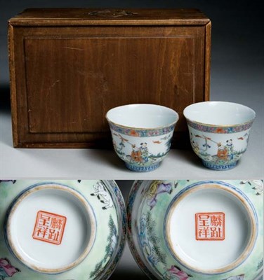 Lot 2238 - Pair of Chinese Famille Rose Porcelain Cups...