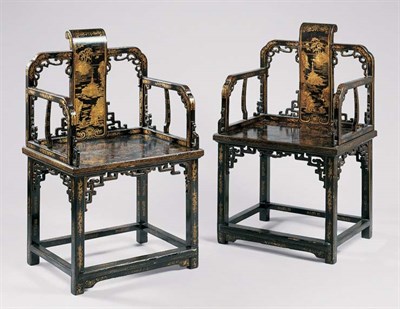 Lot 2279 - Pair of Chinese Gold and Black Lacquer...