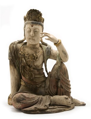 Lot 2205 - Chinese Polychrome Painted Wood Figure of a...