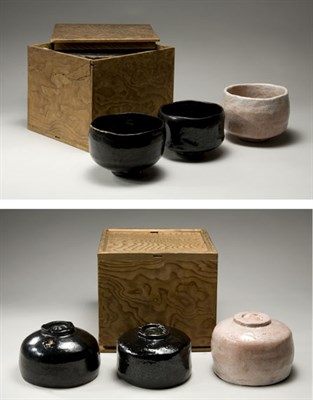 Lot 2322 - Two Japanese Raku Ware Tea Bowls Each of ovoid...