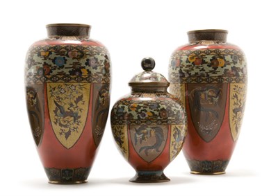 Lot 2349 - Group of Three Japanese Cloisonne Vases and a...