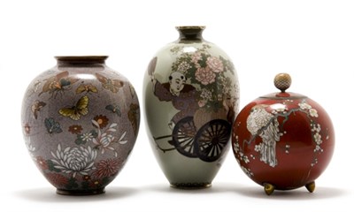 Lot 2330 - Group of Three Japanese Cloisonne Vases Late...