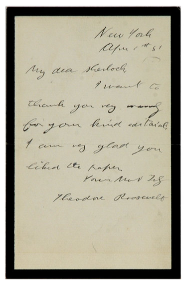 Lot 14 - ROOSEVELT, THEODORE Autograph note signed, on...