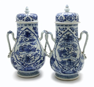 Lot 2097 - Pair of Chinese Blue and White Glazed...