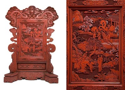Lot 2126 - Chinese Red Lacquer Table Screen 19th Century...
