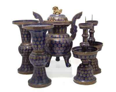 Lot 2136 - Chinese Cloisonne Enameled Altar Garniture...