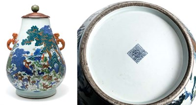 Lot 2135 - Chinese Underglazed Blue and White Enameled...