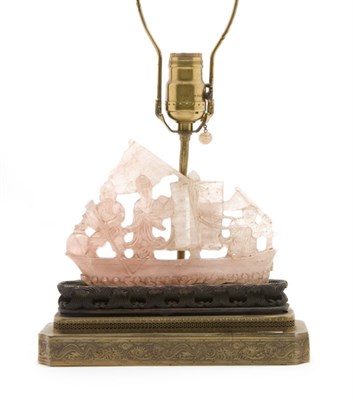 Lot 2128 - Chinese Rose Quartz Carving of Figures on a...
