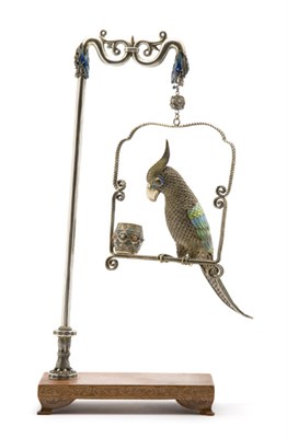Lot 2250 - Chinese Silver and Enameled Bird and Stand...