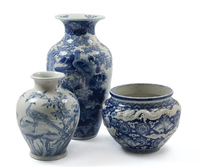 Lot 2189 - Group of Three Japanese Blue and White Glazed...