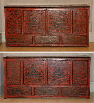 Lot 2216 - Pair of Tibetan Red and Black Low Cabinets...