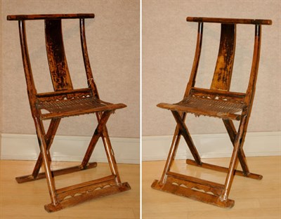 Lot 2251 - Pair of Chinese Cypress Elm Folding Chairs...