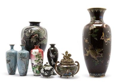 Lot 2165 - Group of Seven Japanese Cloisonne Vases 20th...