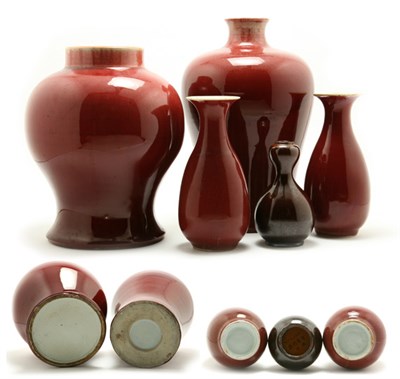 Lot 2052 - Group of Five Chinese Red Glazed Porcelain...
