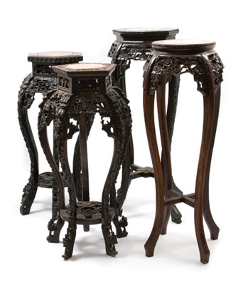 Lot 2046 - Group of Four Chinese Marble Inset Hardwood...