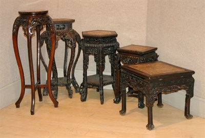 Lot 2154 - Group of Five Chinese Marble Inset Hardwood...